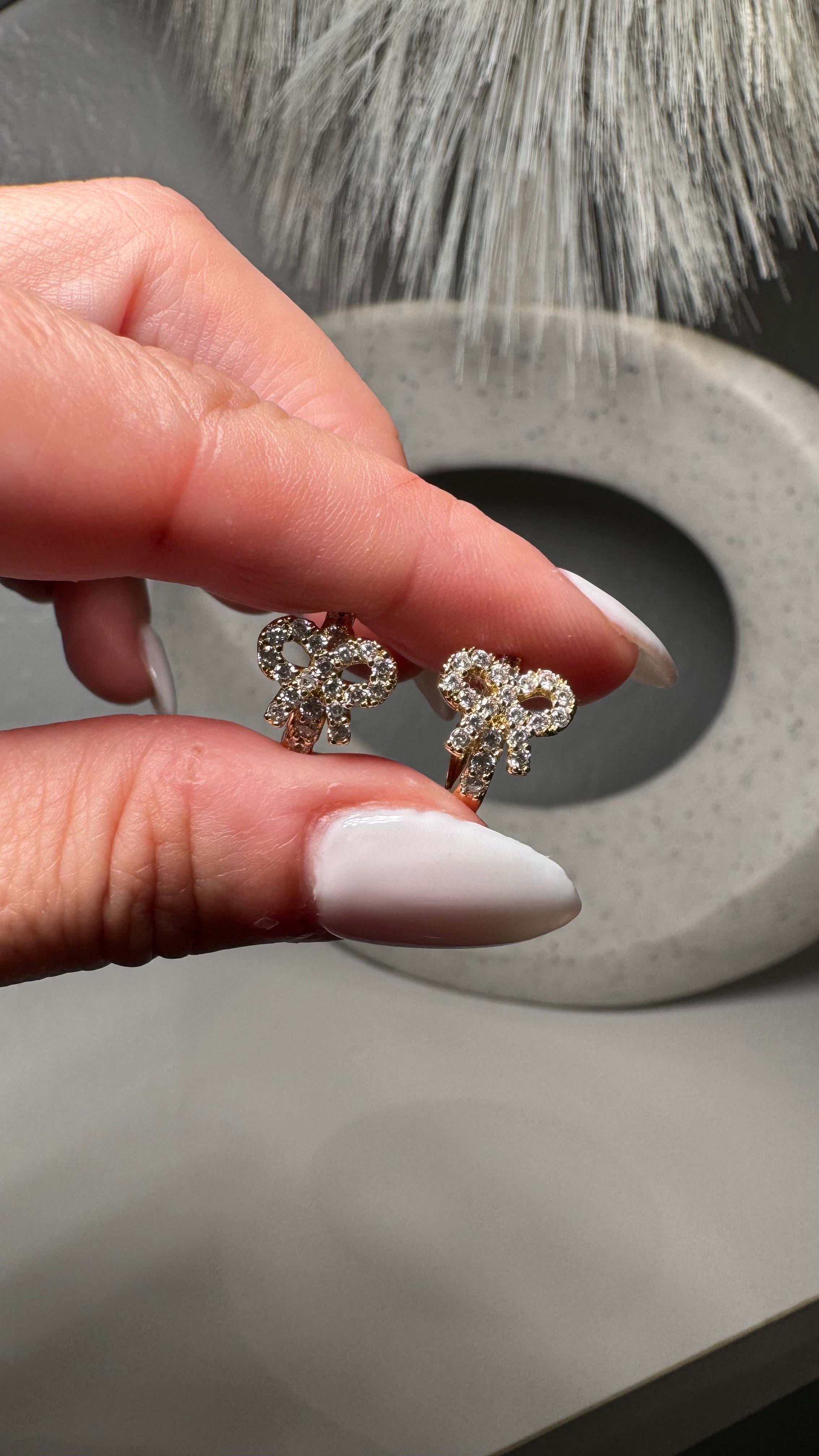 Gold Bow Stud Earrings | Crystal Rhinestone Bow Earrings
